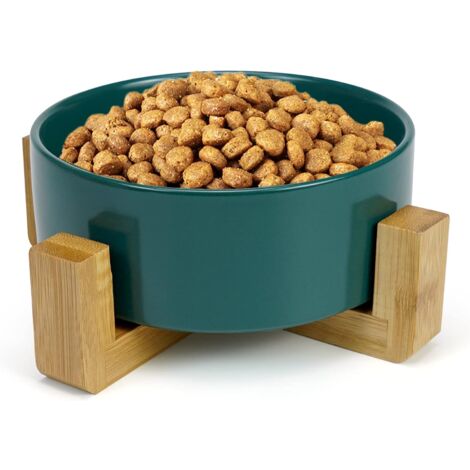 Ceramic Cat Bowl Love Bowl Non-Slip Bowl with Bamboo Stand for Dogs and Cats 400ML, Green (1/5)