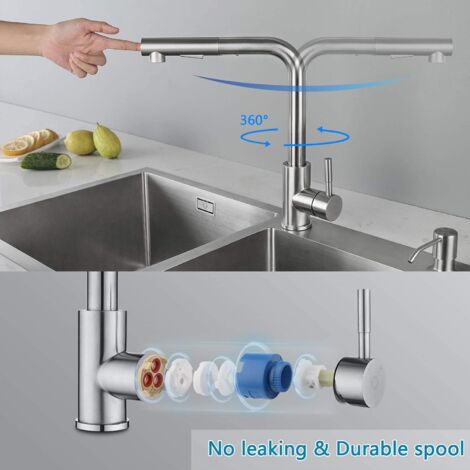 Kitchen Faucet Mixer With Pull-Out Spray High Spout 360 Rotatable