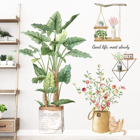Tropical Flowers Wall Stickers Plant Decorative Sticker, Tropical Plant Wall Sticker,Tropical Wall Stickers Plant Flowers Palm Leaf, For Smooth Walls, Tiles, Refrigerators.(2pcs,30x90cm) (1/5)