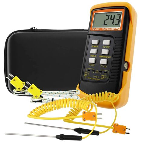 K-Type Dual Channel Digital Thermometer With Clamp & Probes, Measures -238°F To 3212°F For Industrial & Home Use