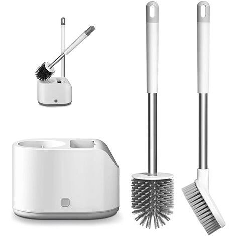 Silicone Toilet Brush, 2PCS Silicone Toilet Brush with Quick Dry Holder, Bathroom Cleaning Brush with Non-Slip Plastic Handle, Bathroom Sets (1/5)