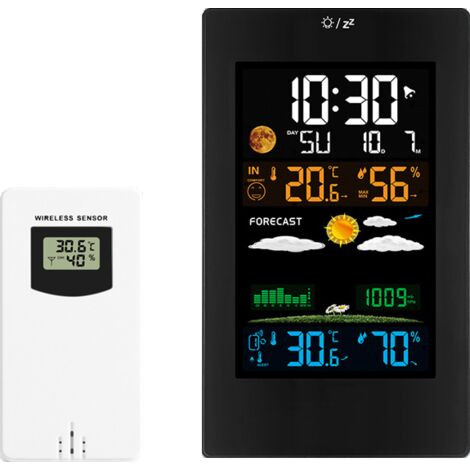 Aougo – Weather station with outdoor sensor – Indoor/outdoor digital thermometer – Humidity, temperature, weather forecast, alarm clock – 60m RF range (1/5)