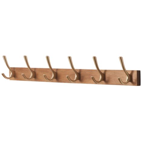 Wooden wall hanger, 6 solid wood hooks, wooden coat hook, wooden wall hook (66 cm) (1/5)