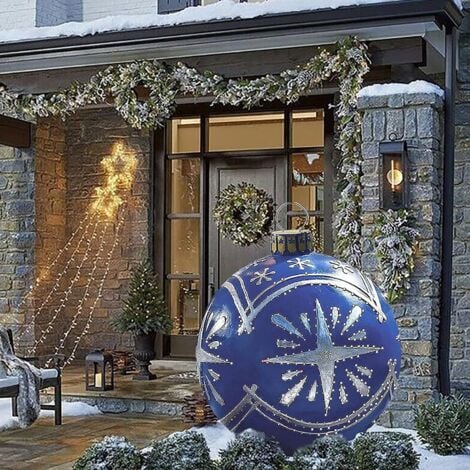 Giant Inflatable Ball Christmas Tree Decorations Outdoor Christmas Decorated Ball - 24" Christmas Balls - Transparent Christmas Ball - Christmas Decorations (Blue Snowflake)