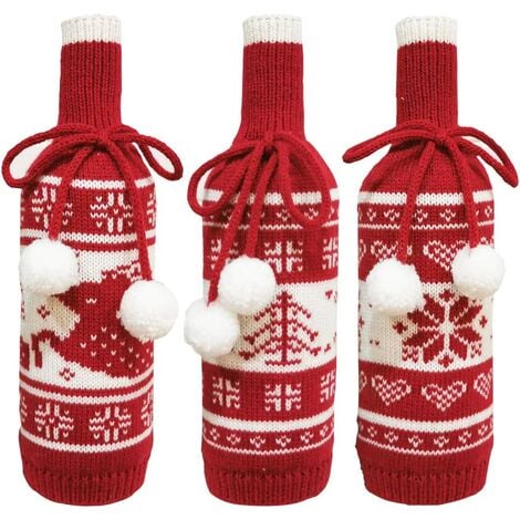 1 Pieces Christmas Wine Bottle Cover,Sweater Wine Bottle Cover Bags Holiday  Wine Bottle Cover Cute Reindeer Wine Bottle Cover for Christmas Party  Decorations Xmas Gift 