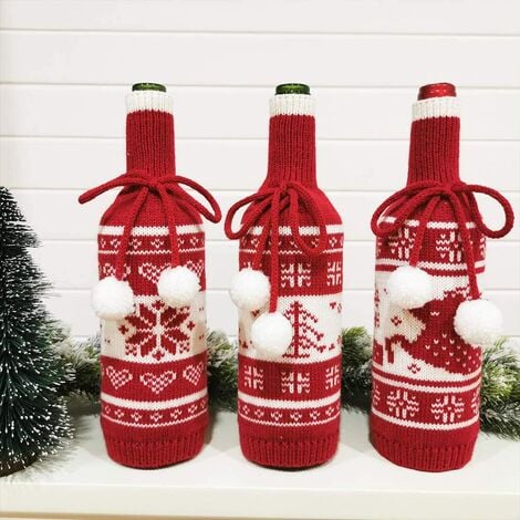 1 Pieces Christmas Wine Bottle Cover,Sweater Wine Bottle Cover Bags Holiday  Wine Bottle Cover Cute Reindeer Wine Bottle Cover for Christmas Party  Decorations Xmas Gift 