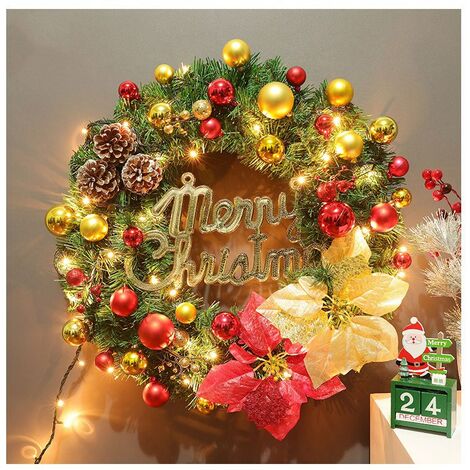 LED Christmas Wreath with Light String Christmas Garland Artificial Front Door Decorations Garland Decoration 40cm (1/5)