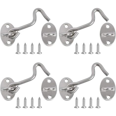 Door Latch Hook, 4PCS Cabin Hook Latches and Bolts for Door Locks Latch Gate Window Bracket for Silent Latch Lock Gate Latch, 3 Inch/Stainless Steel (1/5)