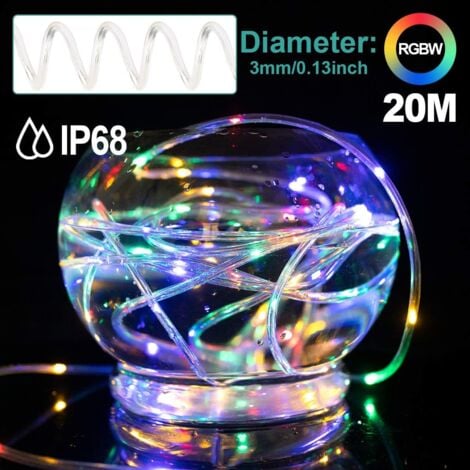 20M Solar String Lights, Multicolor 200 LED PVC Light Tube Outdoor IP68 Waterproof for Holidays Party New Year Christmas Outdoor Lighting Fence Garden Patio Decoration String Light [Energy Class A++]