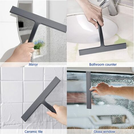 Shower Squeegee, Silicone Window Squeegee With Hanging Hook, Black