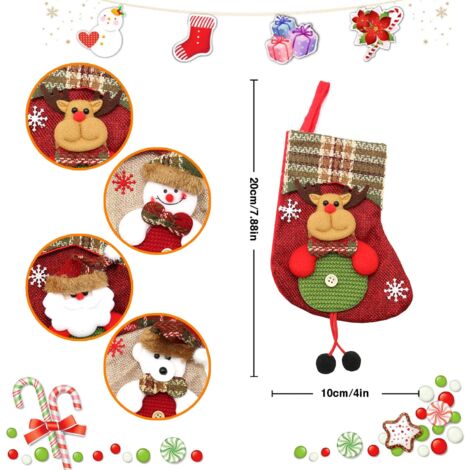 Christmas Stockings, Set of 4 Xmas Personalized Christmas Stockings, Christmas Stockings to Hang Santa Claus Reindeer Snowman Chimney Tree for Christmas Decoration