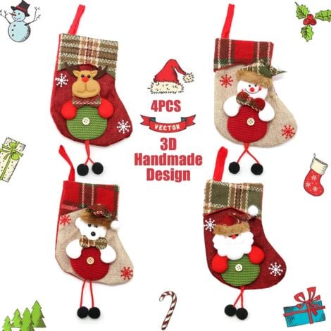 Christmas Stockings, Set of 4 Xmas Personalized Christmas Stockings, Christmas Stockings to Hang Santa Claus Reindeer Snowman Chimney Tree for Christmas Decoration