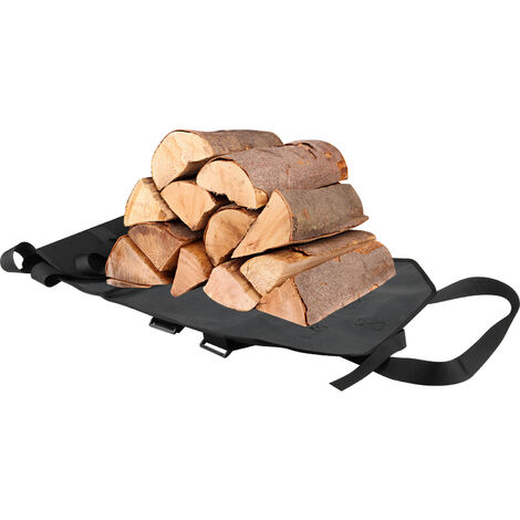 Fire Log Carry Bag with Handle - Large Durable Oxford Storage Bag - Lightweight and Portable - Heavy Duty - Waterproof - With Padded Straps for Carrying Firewood - Black