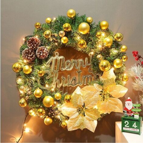 Christmas Wreath with LED Lights, 40cm Artificial Pine Cones, Merry Christmas Door Wreath Christmas Wreath Decoration for Front Door, Fireplace, Stairs