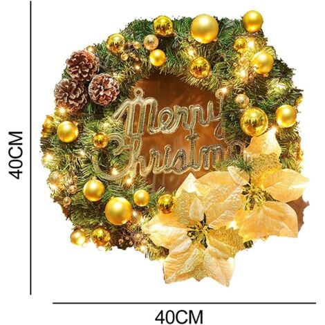 Christmas Wreath with LED Lights, 40cm Artificial Pine Cones, Merry Christmas Door Wreath Christmas Wreath Decoration for Front Door, Fireplace, Stairs