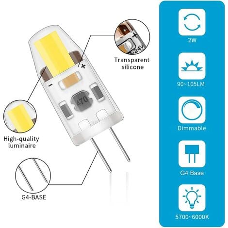 LED G4 Dimmable Cool White Light Bulbs, 2W Equivalent 20W Halogen Lamp, 200LM  No Flicker Energy