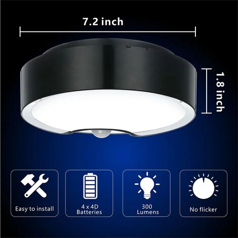LED Motion Sensor Ceiling Light, Battery Operated Super Bright Indoor ...
