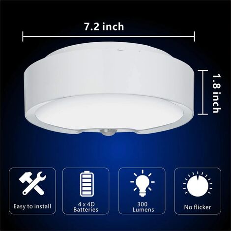 Motion Sensor LED Ceiling Light, Battery Operated Super Bright Indoor ...