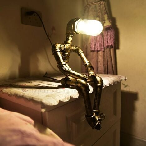 Retro Robot Lamp Industrial Desk Lamp Iron Pipe Bedside Lamp Bedroom Study Creative Nostalgia Robot Lamp Iron Attic Lamp Table Lamp,Compatible with Edison, LED, CFL, incandescent bulbs.