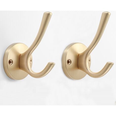 Wall Mounted Coat and Hat Hook 2 Pieces Strong Metal Coat Hooks Hanging Clothes  Hook Towel Holder for Kitchen, Bathroom, Living Room and Office, Gold