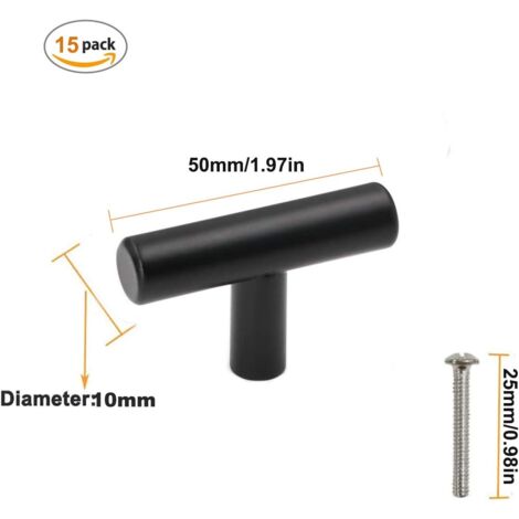 15x12 mm Drawer Knobs Length 50mm T-Bar Stick Kitchen Cabinet Handle Stainless Steel Cabinet Door,Single Hole Furniture Handles and Knobs,Stainless Steel Kitchen Cupboard Handle for Drawer Doors