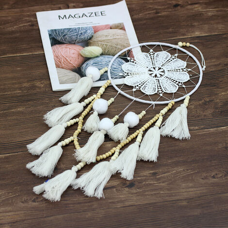 Dream Catcher, Handmade Dream Catcher Network, Native American Mythology Stories for Wall Decor Hanging Craft Gift (White)