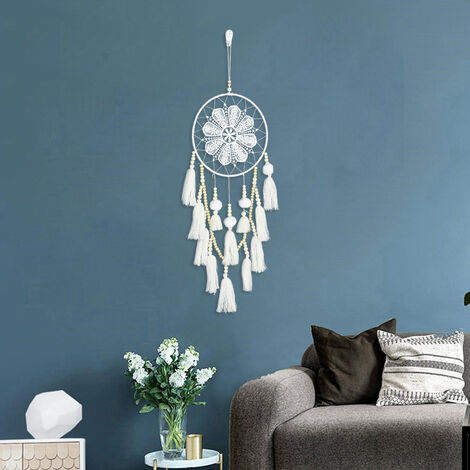Dream Catcher, Handmade Dream Catcher Network, Native American Mythology Stories for Wall Decor Hanging Craft Gift (White)