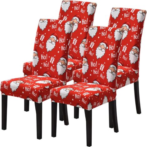 Aougo – Christmas chair cover with elastic backrest – Universal washable and stain-proof – Fits chairs 45-55cm back height – 4 pieces with Santa Claus design (1/5)