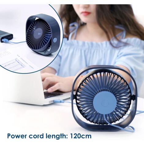 USB Fan Mini Portable Fan Silent Fan Desk Fan 3 Speeds Adjustable USB Powered, for Home and Office (Blue)