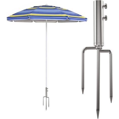 Umbrella Stand with Ground Anchor, Detachable Umbrella Holder for Fishing, Garden, Beach (Silver)