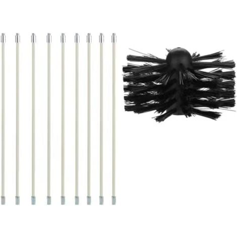 Chimney Brush Kit, Chimney Cleaning Tool Brush Chimney Sweeping Kit Contains 9 (40cm) Flexible Rods and 1 (100mm) Pellet Stove Chimney Sweeping Kit Head (1/5)