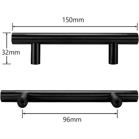 PCS T-Bar Stick Kitchen Door Handles Pulls With Screws(150MM), Stainless Steel Kitchen Cabinet Handle 96mm Hole Spacing, for Cabinet Door Kitchen Door Handles, Black