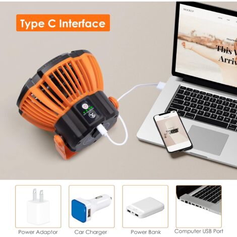 Camping Fan with LED Lantern Rechargeable Camping Fan for Tent Portable Ceiling Fan with Hanging Hook, Desk Fan with Remote Control