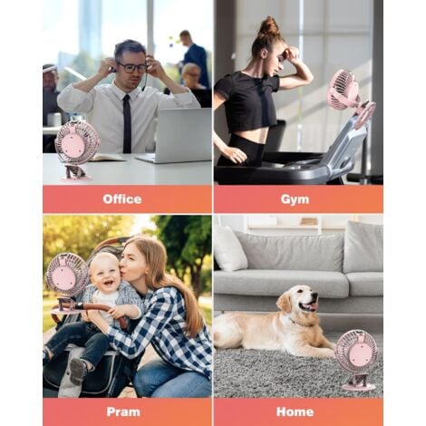 Rechargeable Table Fan, Mini USB Fan with LCD Display, 5 Speeds, 720° Rotation, Portable Fan, Quiet Fan for Office/Home/Camping with 1.2m Cable - Pink