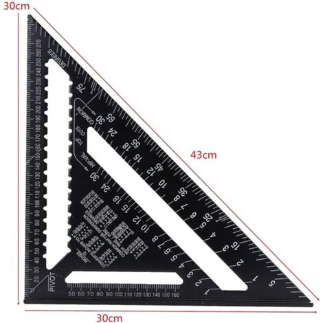 12 Inch Aluminum Triangle Ruler - Carpenter Layout Tool With Protractor & Conversion Table
