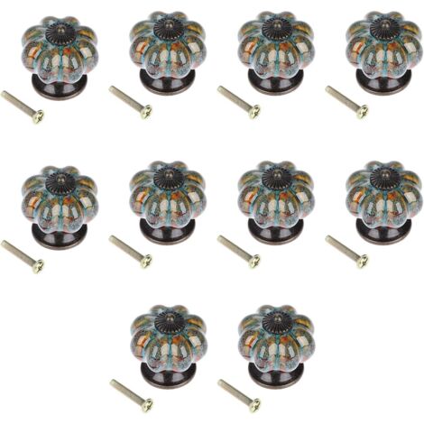 Ceramic Door Knob Antique Pumpkin for Cabinets Cupboard Dresser Drawers Kitchen Furniture Handles Pulls (10 Pcs, Blue) (1/5)