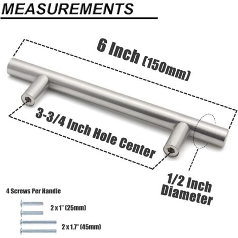 Brushed Nickel Stainless Steel Bathroom Cabinet T Bar Handle Furniture Drawer Pulls Cupboard Knobs (96mm Hole Centers - 150mm Long) 5 Pack