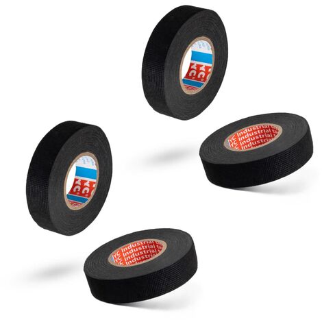 4 Rolls Wiring Harness Tape, 1.9cm x 15M Heat-Resistant Adhesive Cloth Fabric Tape Cable Looms, Reduce Noise Heat-Resistant Adhesive Tape Black (1/5)