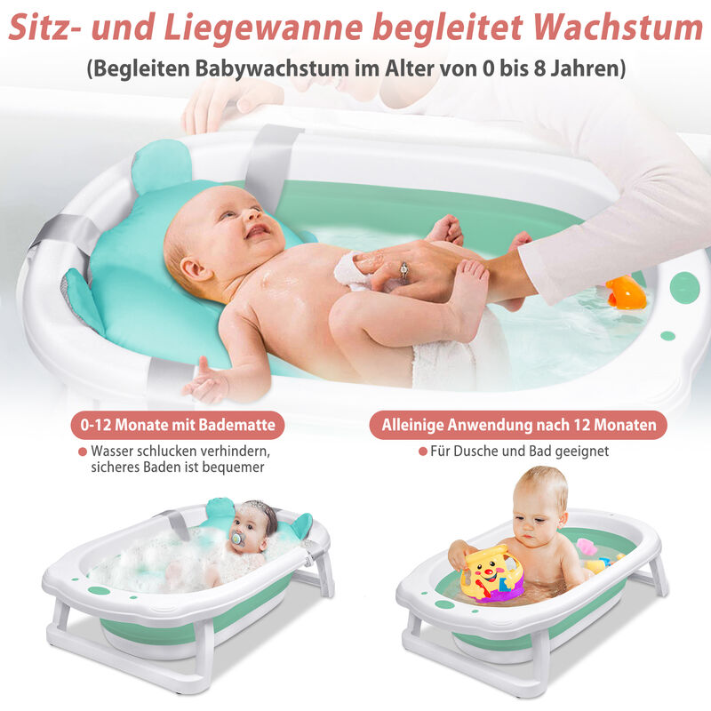 SWANEW Baignoire Bébé Pliable Baignoire Bébé Ergonomique avec Pieds  Antidérapants pour Bébés et Nouveau-nés (Vert