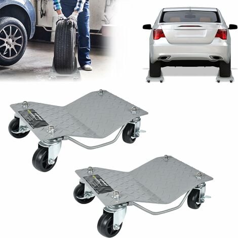 UISEBRT 2 x aide à la manœuvre de voiture avec rouleaux en acier, capacité de charge jusqu'à 1000 kg, cric de manœuvre, cric à rouleaux de manœuvre, cric de manœuvre avec 2 freins et poignée pour voit