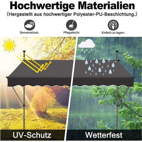UISEBRT Store Banne Manuel, Store Balcon avec Manivelle Hauteur Réglable sans Perçage Protection UV, Solaire, Résistant aux Intempéries pour Balcon, Terrasse, Jardin (350 x 120 cm, Gris Foncé)