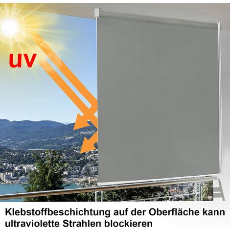 WOLTU Rolgordijn voor buiten, verticale zonwering, balkonrolgordijn, outdoorrolgordijn, zichtwerend rolgordijn, weerbestendig, zonwering, uv- bescherming, verticaal zonnezeil, reflecterende thermische functie voor ramen & deuren, grijs 140 x 140 cm
