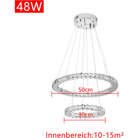 UISEBRT 48W LED Plafonnier Dimmable Design cristal Moderne Créatif Lustre Réglable en Hauteur Pendentif lampe Trois Anneaux Salle à Manger Chambre Salon, Blanc Froid [Classe énergétique A ++]