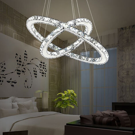 UISEBRT 48W LED Plafonnier Dimmable Design cristal Moderne Créatif Lustre Réglable en Hauteur Pendentif lampe Trois Anneaux Salle à Manger Chambre Salon, Blanc Froid [Classe énergétique A ++]