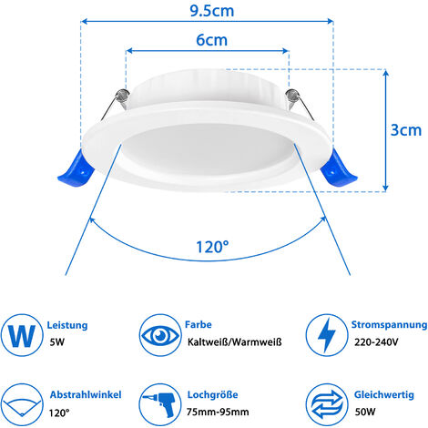 UISEBRT LED-inbouwspot Inbouwlamp Plafondlamp 20 x 5 W LED Spot Plafondspot Downlight voor Keuken Slaapkamer (Warm wit