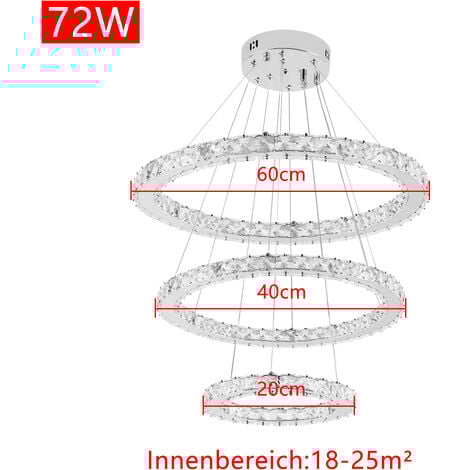 UISEBRT 72W LED Plafonnier Dimmable Design cristal Moderne Créatif Lustre Réglable en Hauteur Pendentif lampe Trois Anneaux Salle à Manger Chambre Salon, Blanc Froid