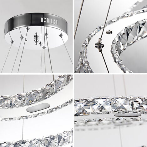 UISEBRT 72W LED Plafonnier Dimmable Design cristal Moderne Créatif Lustre Réglable en Hauteur Pendentif lampe Trois Anneaux Salle à Manger Chambre Salon, Blanc Froid