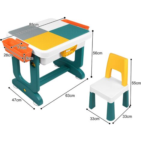 Table Et Chaise Enfant Avec 163 Blocs De Construction - Set Multifonction 2 Chaises Table De Jeu Pour Enfants