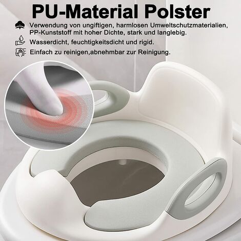 Siège De Toilette Bébé Avec Poignées Et Dossier - Blanc Et Gris, Adaptable Aux WC Standard, Facile à Installer