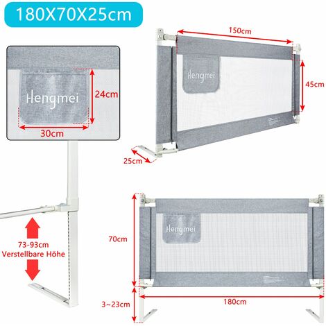 COSTWAY Barrière De Lit Bébé 180 X 55 Cm Pliable - Avec Sangles, Tissu Respirant Et Angle Réglable (Beige)